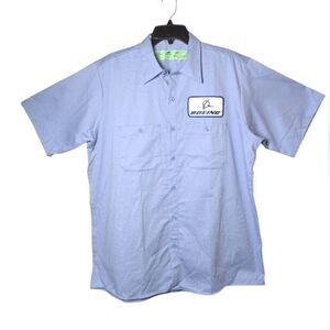 Red Kap Boeing Employee Short Sleeve Blue Cotton Button Down Shirt Men's L